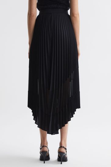 【海外限定】REISS☆スカートBlack Dina Pleated Layered Asymme Reiss Pleated Layered Asymmetric Midi Skirt in Black - REISS