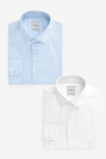White/Blue Regular Fit Single Cuff Easy Care Shirts 2 Pack
