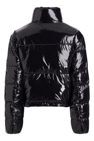 Black cropped cheap shiny puffer jacket