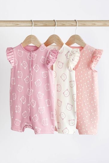 Pink/White Bear Baby Rompers 3 Pack