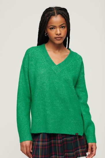 Superdry Green Oversized V-Neck Jumper