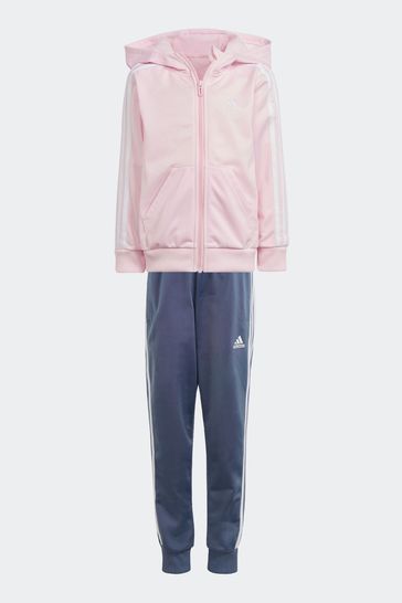 adidas Pink/Blue Sportswear Essentials 3-Stripes Shiny Tracksuit