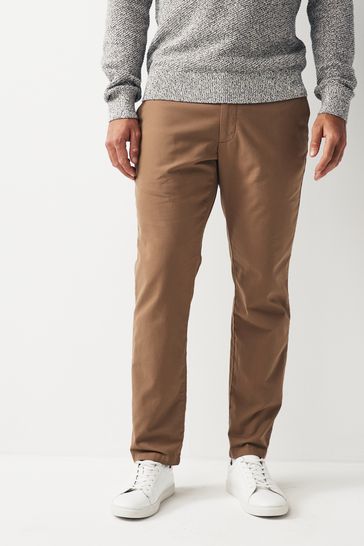 Tan Brown Slim Smart Textured Chino Trousers