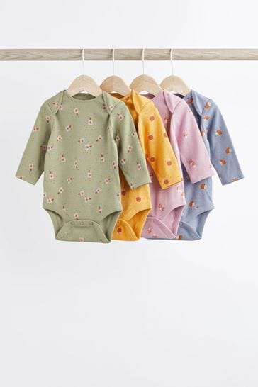 Bright Long Sleeve Baby Bodysuits 4 Pack