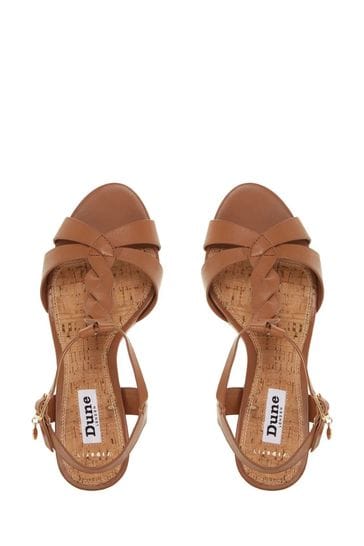 Buy Dune Ladies Tan Brown Wide Fit Plait Bar Wedge Sandals from