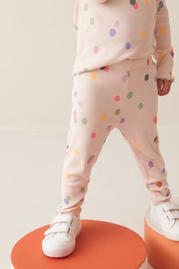 Buy Cream Rainbow Polka Dot Rib Jersey Leggings (3mths-7yrs) from