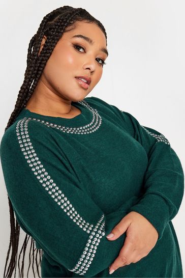 Yours Curve Green Studded Batwing Jumper