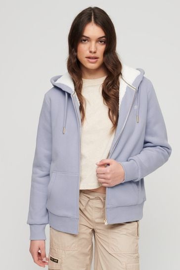 Superdry Blue Essential Borg Lined Zip Hoodie