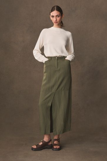 Khaki linen skirt womens clearance