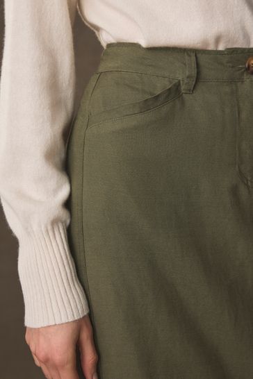 Buy Khaki Green Linen Blend Midi Column Skirt from Next Bahrain