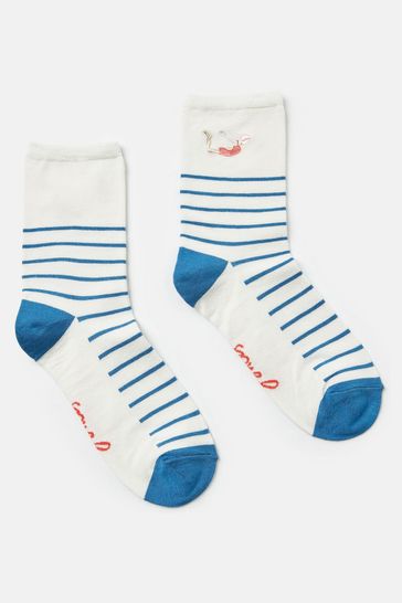 Calcetines tobilleros azules y blancos bordados de Joules