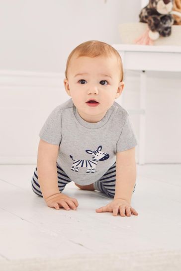 JoJo Maman Bébé Marl Grey Zebra Appliqué Baby T-Shirt