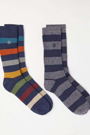FatFace Blue Stripe Thermal Socks 2 Pack