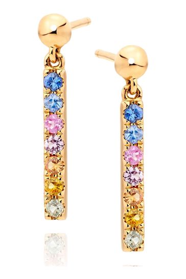 Beaverbrooks 9ct Gold Multi Coloured Sapphire Drop Earrings
