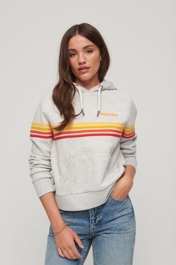 Superdry Grey Rainbow Stripe Logo Hoodie