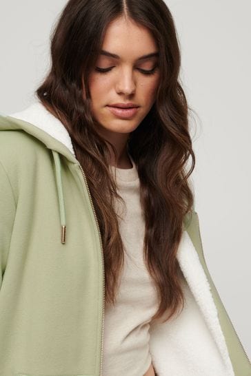 Buy Superdry Green Essential Borg Lined Zip Hoodie from Next Denmark