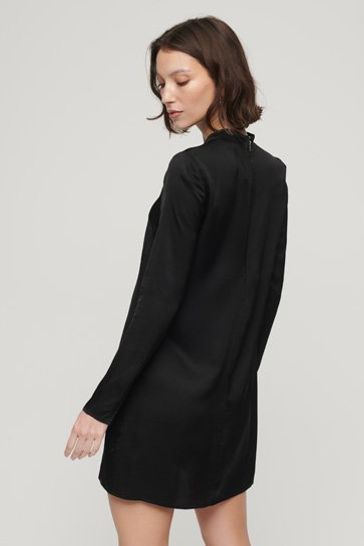Superdry 100 Cotton Satin Mock Neck Mini Dress