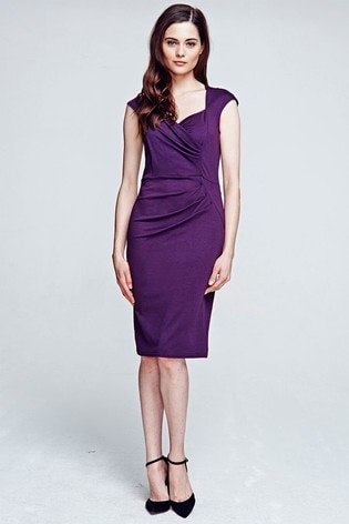 HotSquash Purple Damson Short Sleeved Dress With Cross-Over Top
