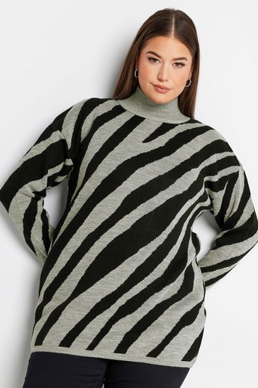Yours Curve Grey Animal High Neck Knitwear Jumper