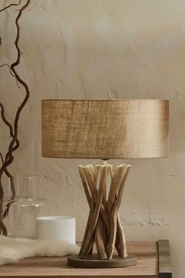 Driftwood table shop lamp next