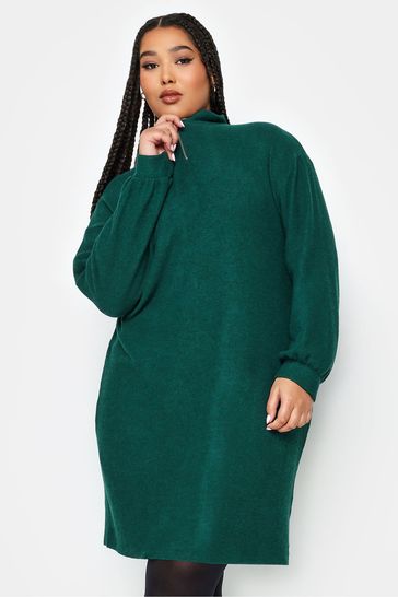 Buy Yours Curve Green Soft Touch Zip Neck Jumper Dress from Next