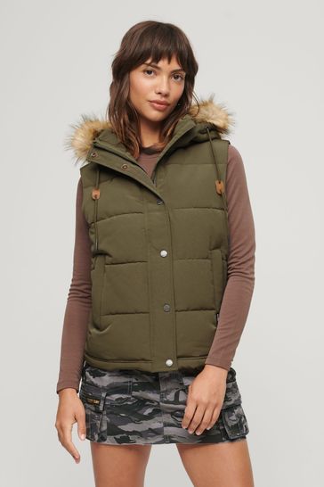 Superdry Green Everest Faux Fur Puffer Gilet