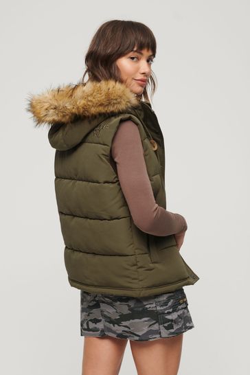 Superdry Green Everest Faux Fur Puffer Gilet