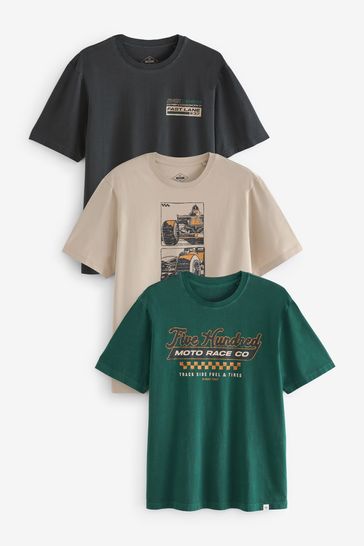 Motorsport Print T-Shirt 3 Pack