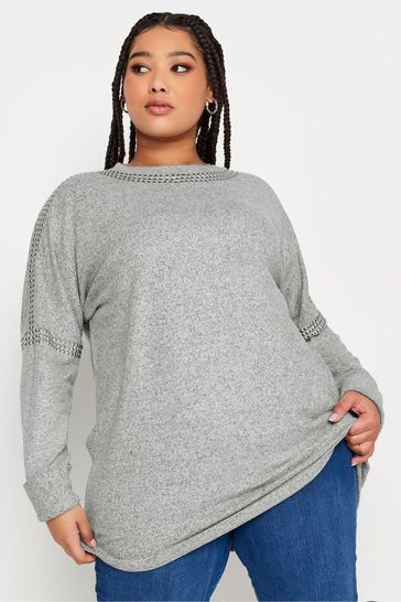Yours Curve Grey Studded Batwing Jumper