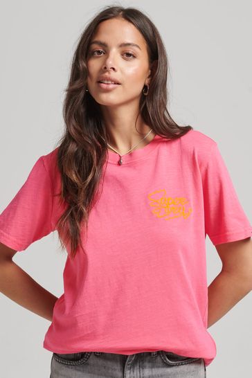 Superdry Pink Script Style Neon T-Shirt