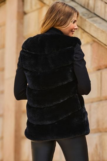 Black pelted faux fur parka jacket hot sale