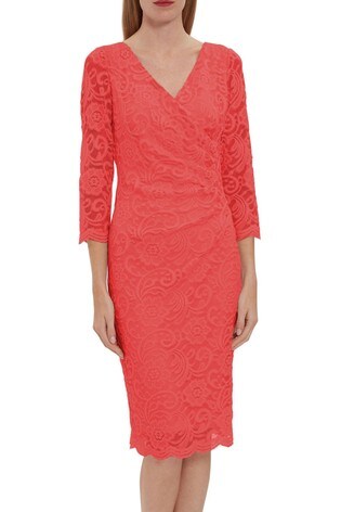 Gina Bacconi Red Clarinell Stretch Lace Dress