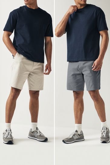 Blue/Ecru Straight Fit Stretch Chinos Shorts 2 Pack