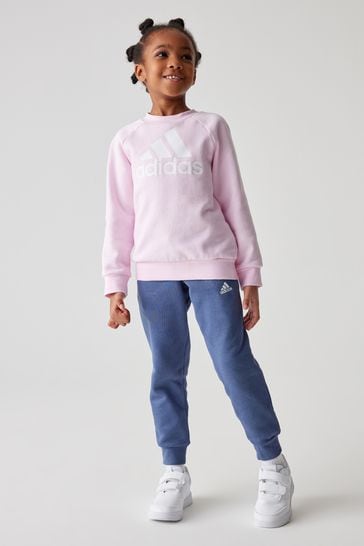 adidas Pink/Blue Sportswear Essentials Logo Fleece Jogger Set
