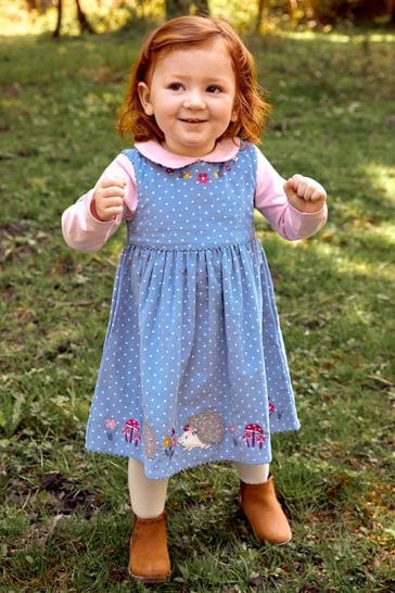 JoJo Maman Bébé Blue Hedgehog Girls' Appliqué Cord Dress