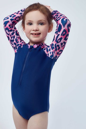 Harry Bear Blue/Pink Girls Leopard Print Swimsuit
