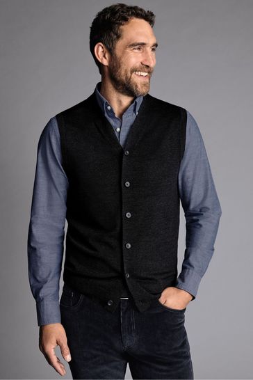 Charles Tyrwhitt Black Pure Merino Sleeveless Cardigan