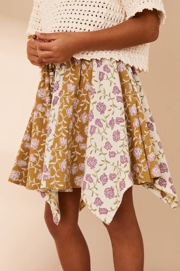Ochre Yellow Floral Print Skirt (3-16yrs)