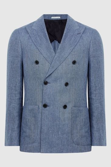 Double breasted linen blazer mens top