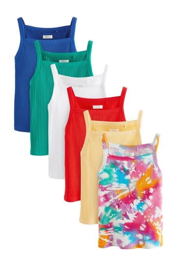 Rainbow Tie Dye 6 Pack Rib Strappy Vest (3-16yrs)
