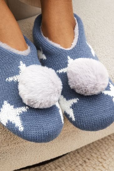 Buy Navy Star Knitted Footsie Slippers from Next Luxembourg