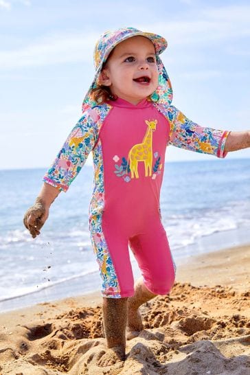 JoJo Maman Bébé Pink Jungle UPF 50 1-Piece Sun Protection Suit