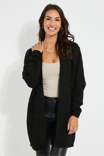 Threadbare Black Petite Cable Knit Cardigan