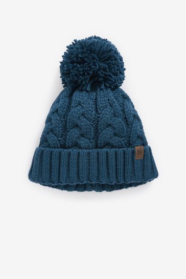 Teal Blue Knitted Cable Pom Hat (1-16yrs)