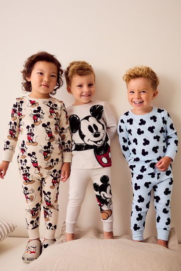 Buy Blue Ecru Mickey Mouse Snuggle 100 Cotton Pyjamas 3 Pack 9mths 10yrs from Next Bahrain
