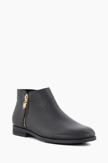 Dune London Pond Side Zip Cropped Ankle Black Boots