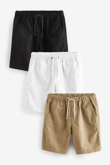 Black/White/Tan 3 Pack Pull-On Shorts (3-16yrs)