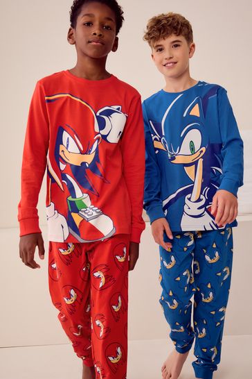 Blue Red Sonic and Knuckles Long Leg 100 Cotton Pyjamas 2 Pack 3 14yrs