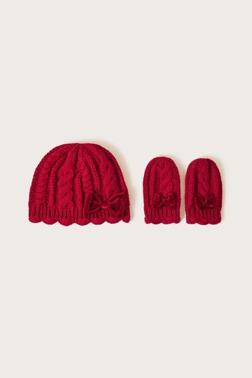 Monsoon Red Baby Hat and Mittens Set