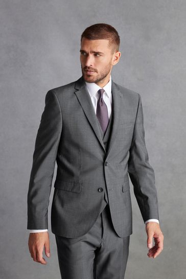 Charcoal Grey Slim Fit Signature Tollegno Italian Wool Suit Jacket